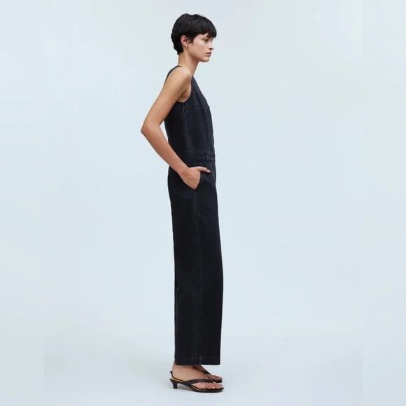 NWT Madewell Denim Zip-Front Sleeveless Jumpsuit in Tarrybrook Wash - 6 - Black - Picture 6 of 12